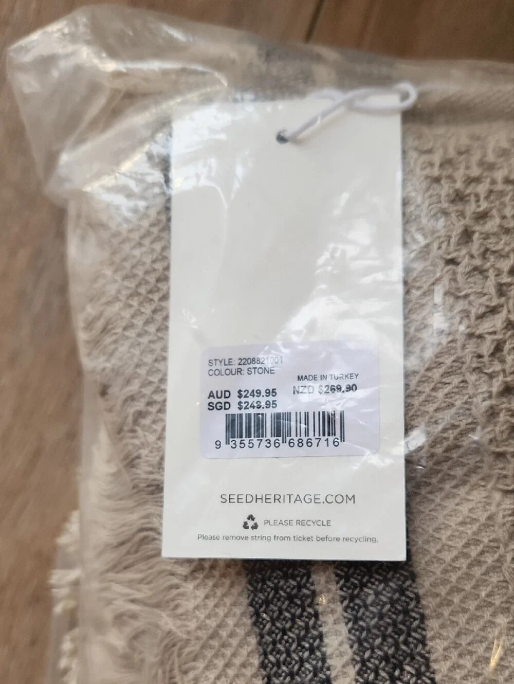Seed Heritage Taupe Waffle-Weave Bed Cover / Throw 200x258cm NWT